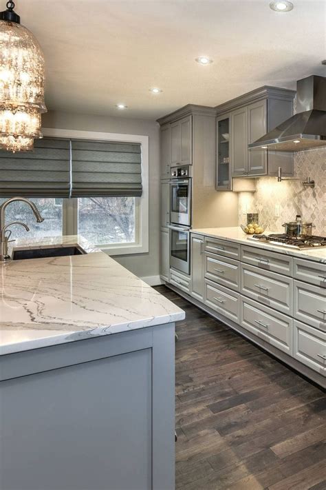 gray countertops with white backsplash